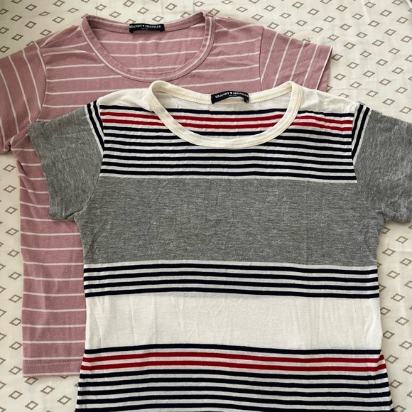 Brandy Melville Crop Tee Bundle Pink & White Stripe / Gray Red Navy Stripe - Picture 5 of 5